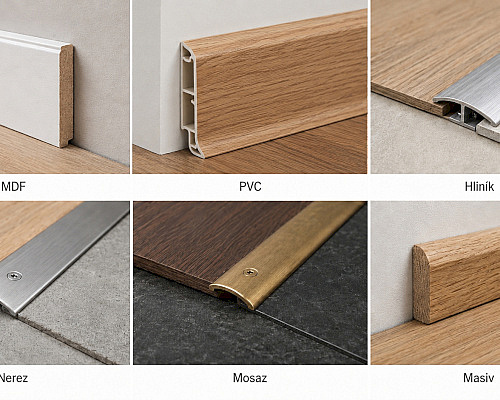 Jaký materiál lišty vybrat: MDF, PVC, hliník, nerez, mosaz nebo masiv