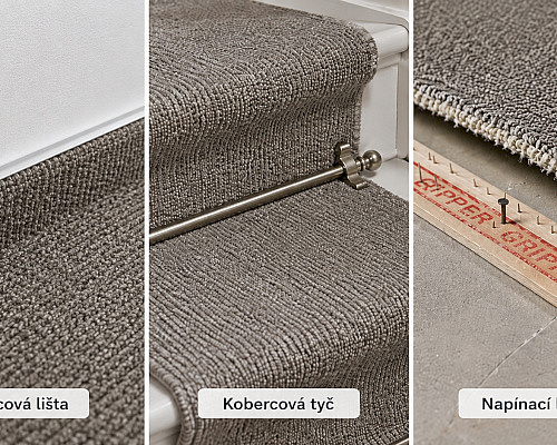 Kobercové lišty, kobercové tyče a napínací lišty