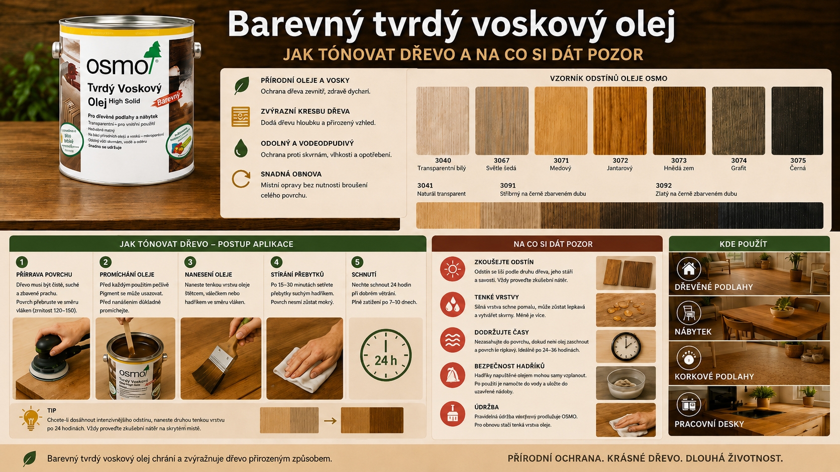 Barevný tvrdý voskový olej – tónování dřeva a postup aplikace