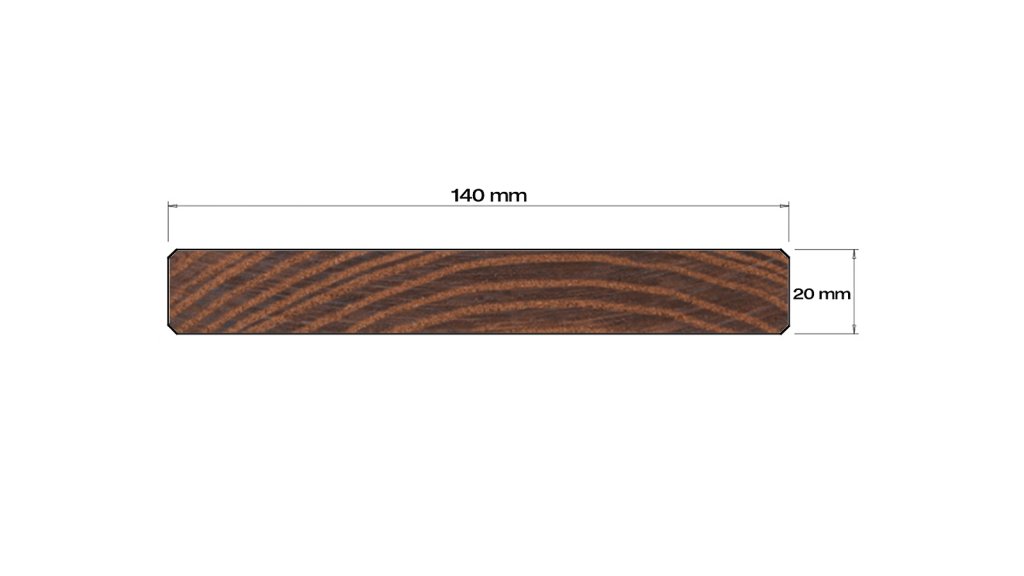 Profil a rozměry terasového prkna Jasan Thermowood 20*140