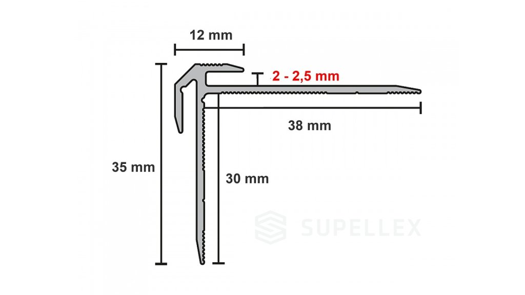 Profil a rozměry schodové lišty Küberit 832 pro podlahy 2- 2,5 mm