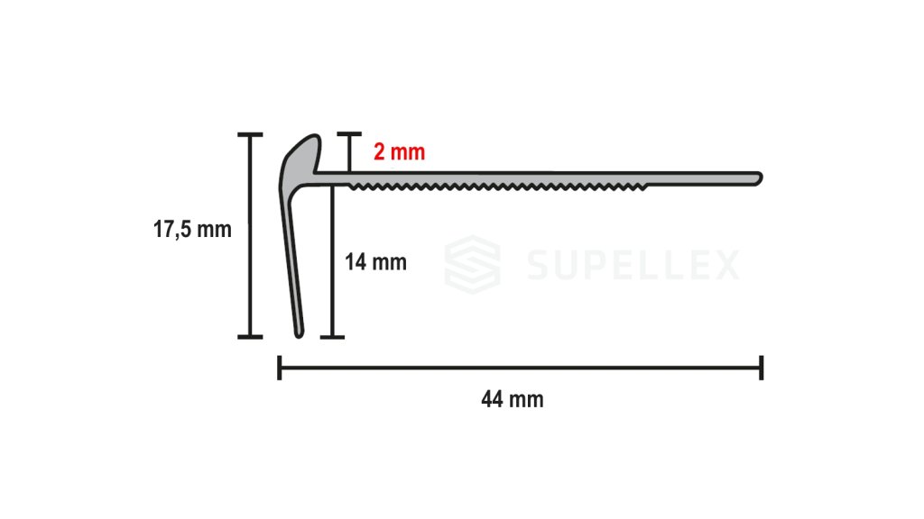 Profil a rozměry schodové lišty profilteam pro podlahy do 2 mm