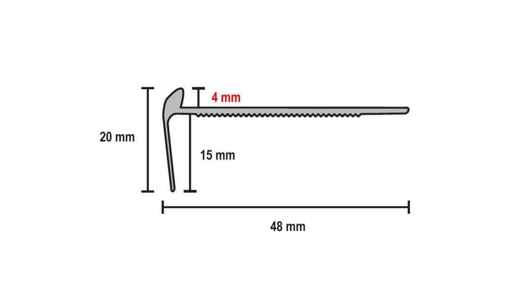 Profil a rozměry schodové lišty Küberit 861 pro podlahy do 4 mm