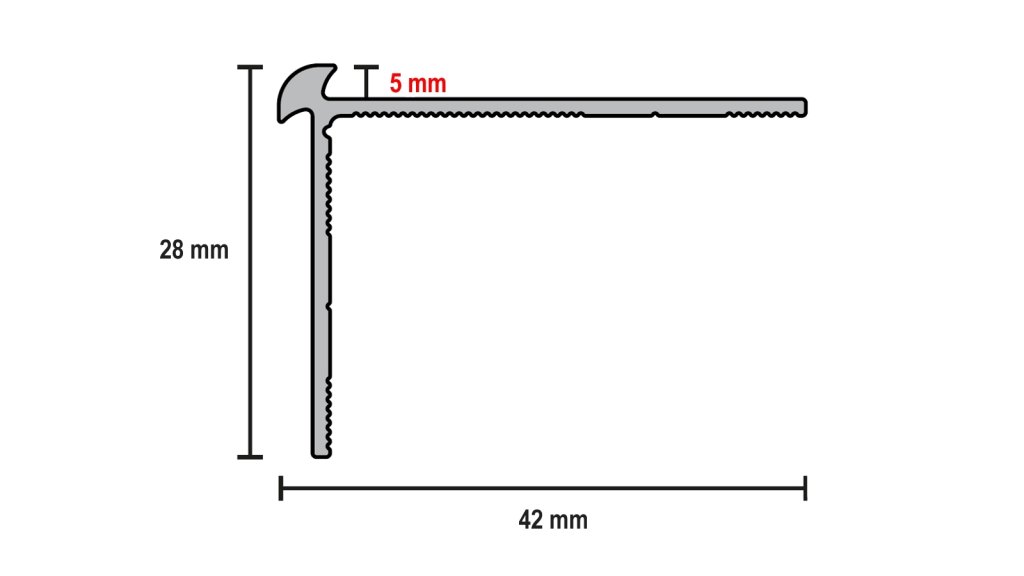 Profil a rozměry schodové lišty Profilteam pro podlahy do 5 mm