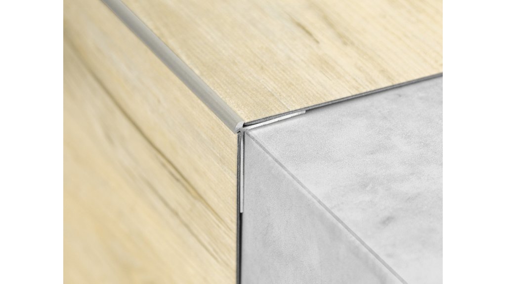 Schodová lišta vnější pro obložení schodů vinylem do 8 mm, Küberit 875, 43*33*2500 Imitace nerezi F2