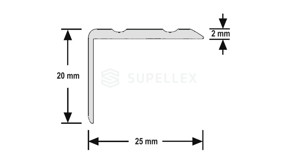 Profil a rozměry schodové lišty Profilteam 25x20