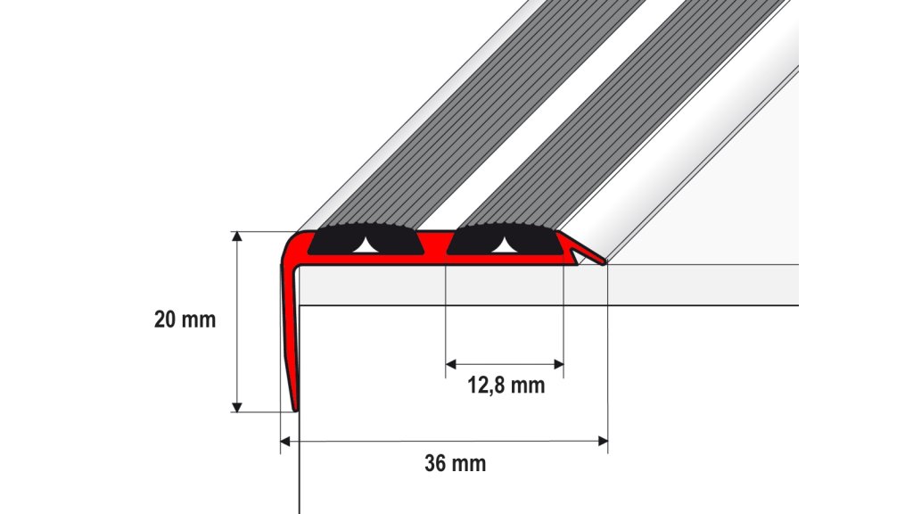 Profil a rozměry schodové hrany Profilteam 36x20