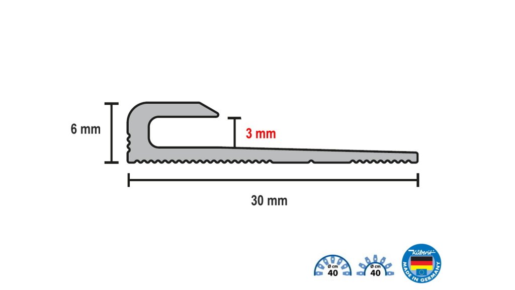 Profil a rozměry ukončovací lišty L Küberit 801 EB