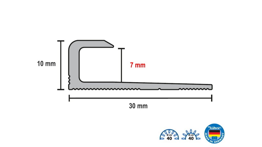 Profil a rozměry ukončovací lišty L Küberit 803 EB