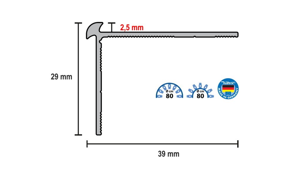 Profil a rozměry schodové lišty Küberit 870 EB