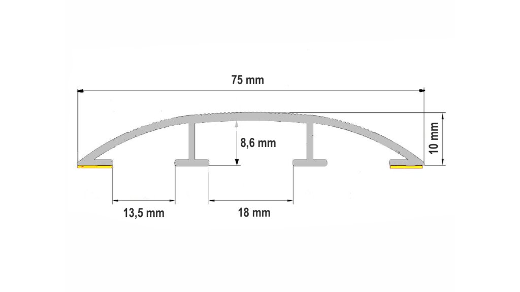 Profil a rozměry přechodové lišty pro kabely
