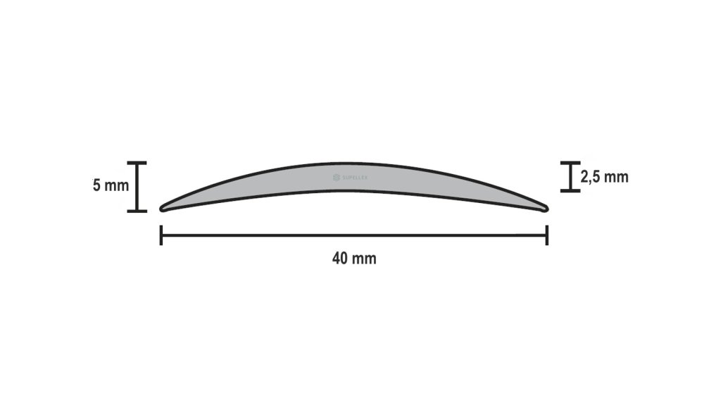 Profil a rozměry samolepící přechodové lišty Profilteam 40 mm