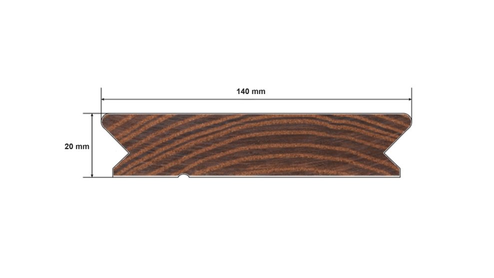 Profil a rozměry terasového prkna Jasan thermowood 20*140 Clip