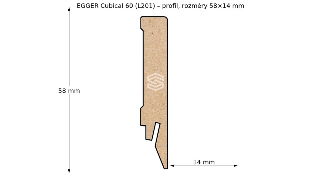 EGGER Cubical 60 L201 — bílá soklová lišta MDF, výška 58 mm, profil Cubical