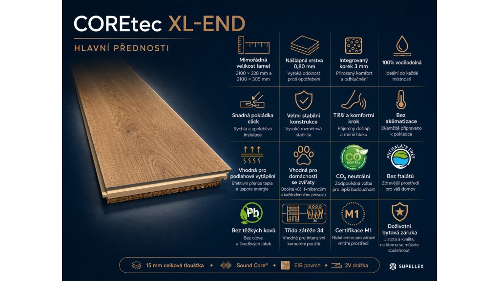 COREtec XL-END – hlavní přednosti prémiové podlahy