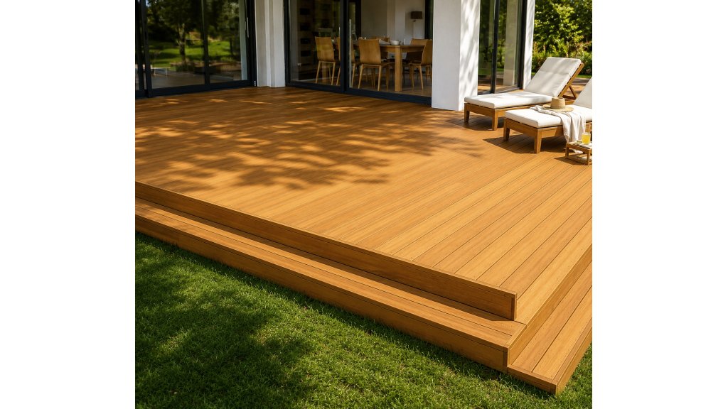 Terasové prkno Tatajuba 21 × 145 mm – hladké – terasa u domu