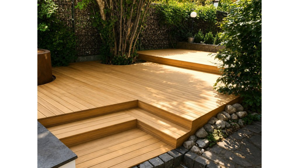 Terasa z prken Teak 20 × 90 mm – zahradní realizace se schody