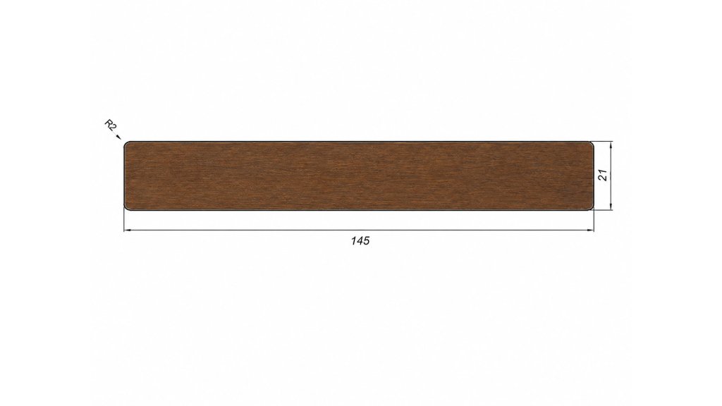 Technický pohled na profil terasového prkna IPE 21 × 145 mm s hladkou pohledovou stranou