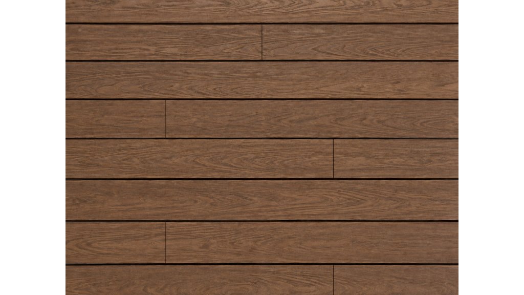 Pohled shora na plochu terasy z hladkých prken Jasan Thermowood