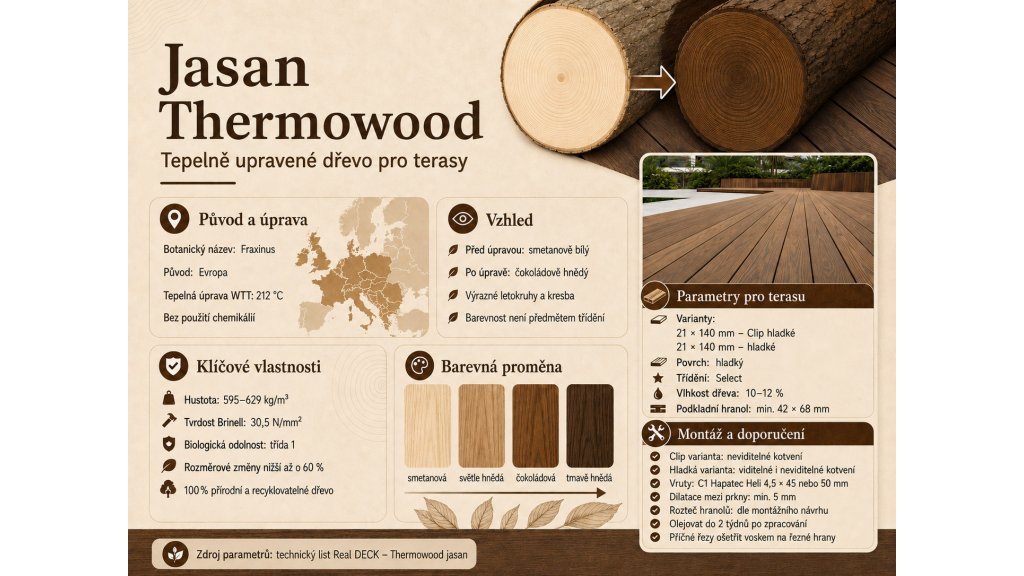 Infografika o Jasanu Thermowood pro terasy