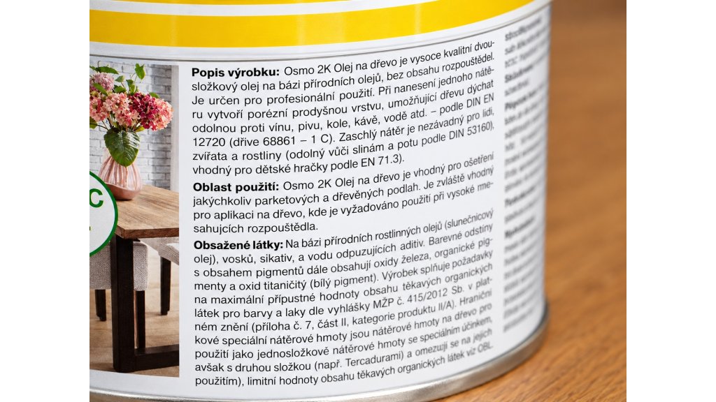 Osmo 2K Olej na dřevo – detail etikety