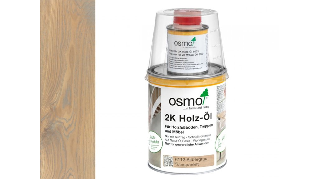 Osmo 6112 Stříbrně šedá 2K olej na dřevěné podlahy a nábytek – matný, 1 l