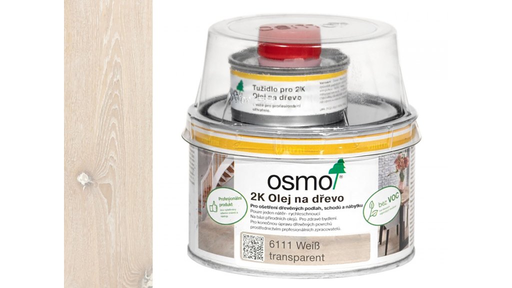 Osmo 6111 Bílý 2K olej na dřevěné podlahy a nábytek – matný, 0,375 l