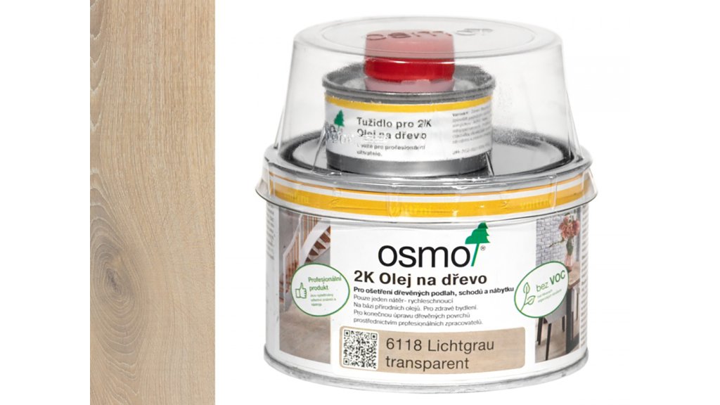 Osmo 6118 Světle šedá 2K olej na dřevěné podlahy a nábytek – matný, 0,375 l