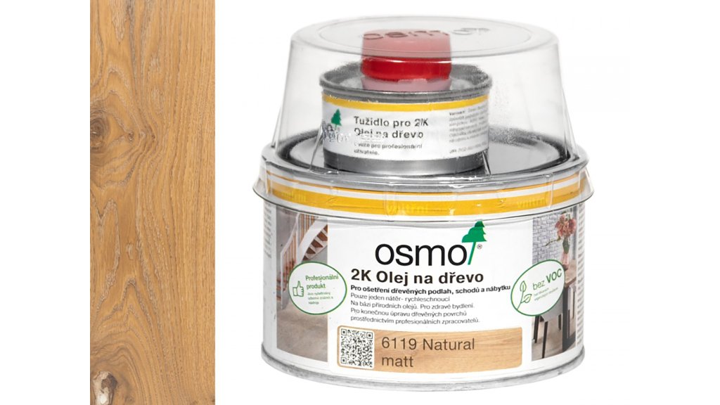 Osmo 6119 Natural 2K olej na dřevěné podlahy a nábytek – matný, 0,375 l