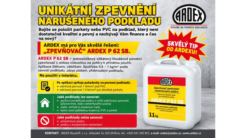 ARDEX P 62 SB – zpevnění porézního a narušeného cementového podkladu