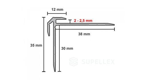 Profil a rozměry schodové lišty Küberit 832 pro podlahy 2- 2,5 mm