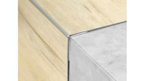 Schodová lišta vnější pro obložení schodů vinylem do 8 mm, Küberit 875, 43*33*2500 Imitace nerezi F2