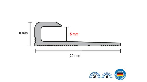 Profil a rozměry ukončovací lišty L Küberit 802 EB