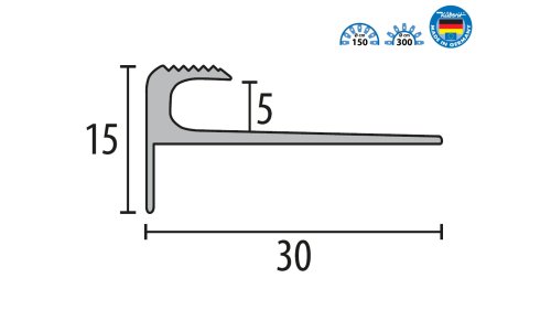 Schodový profil pro podlahy do 5 mm, Küberit 807 EB, 30*2500 Imitace nerezi F2
