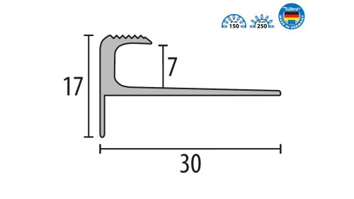 Schodový profil pro podlahy do 7 mm, Küberit 808 EB, 30*2500 Stříbrný F4