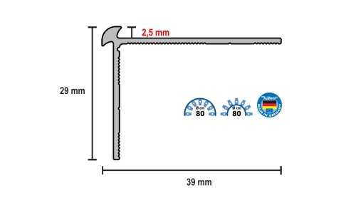Schodový profil pro obložení schodů 2,5 mm Küberit 870 EB – stříbrný F4 – 39 × 2500 mm
