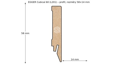 EGGER Cubical 60 L201 — bílá soklová lišta MDF, výška 58 mm, profil Cubical
