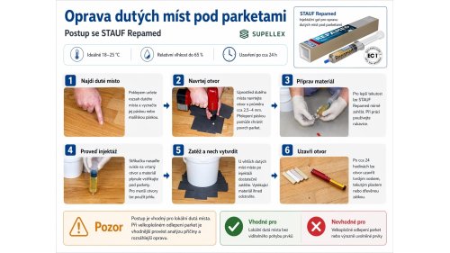 Oprava dutých míst pod parketami – postup se STAUF Repamed