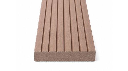 Detail čelního profilu terasového prkna Bukit PD 28 × 145 mm z exotické dřeviny Shorea