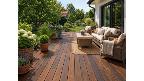Terasa z prken IPE 21 × 145 mm – zahradní realizace u domu