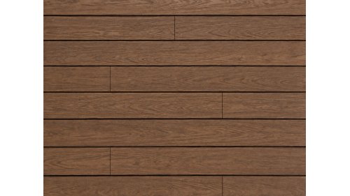 Pohled shora na plochu terasy z hladkých prken Jasan Thermowood