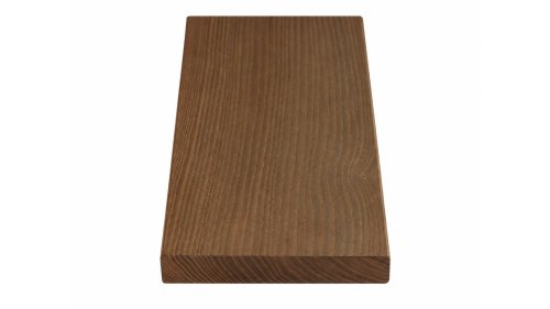 Čelní pohled na terasové prkno Jasan Thermowood v rozměru 20 × 140 mm s hladkým povrchem