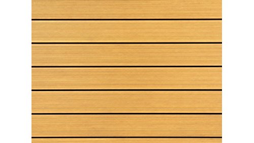 Pohled shora na plochu z terasových prken Garapa 25 × 145 mm s jemně drážkovanou pohledovou stranou