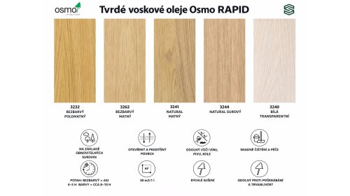 Osmo Tvrdý voskový olej Rapid 3262 mat rychleschnoucí 2,5 l