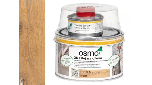 Osmo 6119 Natural 2K olej na dřevěné podlahy a nábytek – matný, 0,375 l