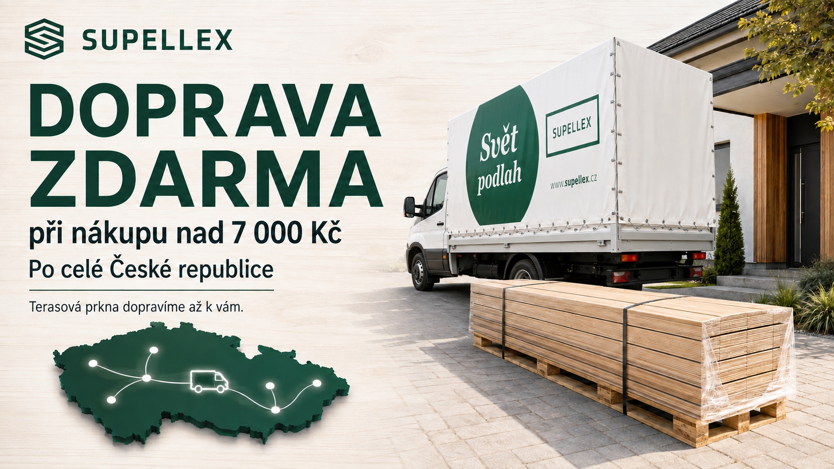 Doprava terasových prken zdarma po celé České republice při nákupu nad 7 000 Kč