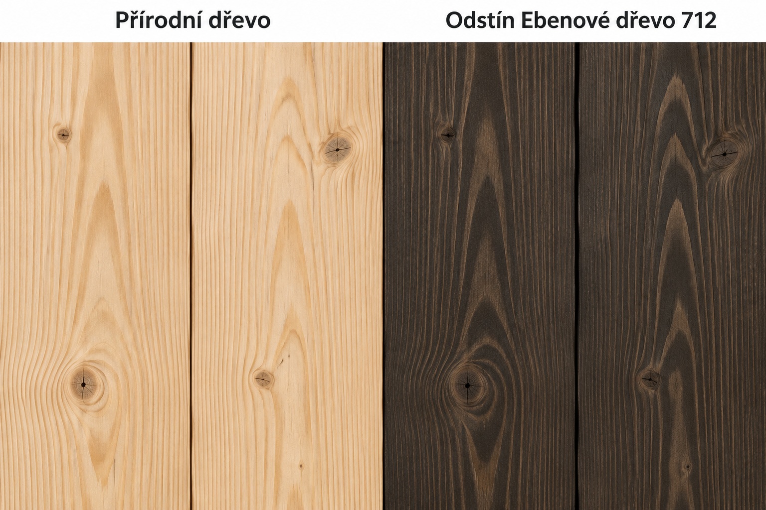 Srovnání přírodního dřeva a odstínu Osmo 712 Ebenové dřevo