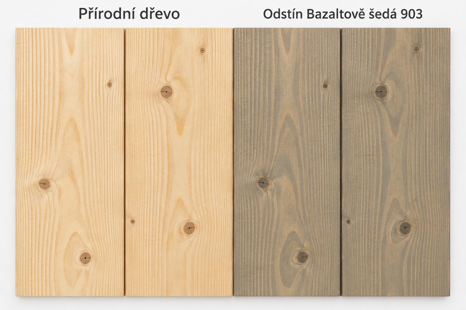 Srovnání přírodního dřeva a odstínu Osmo 903 Bazaltově šedá