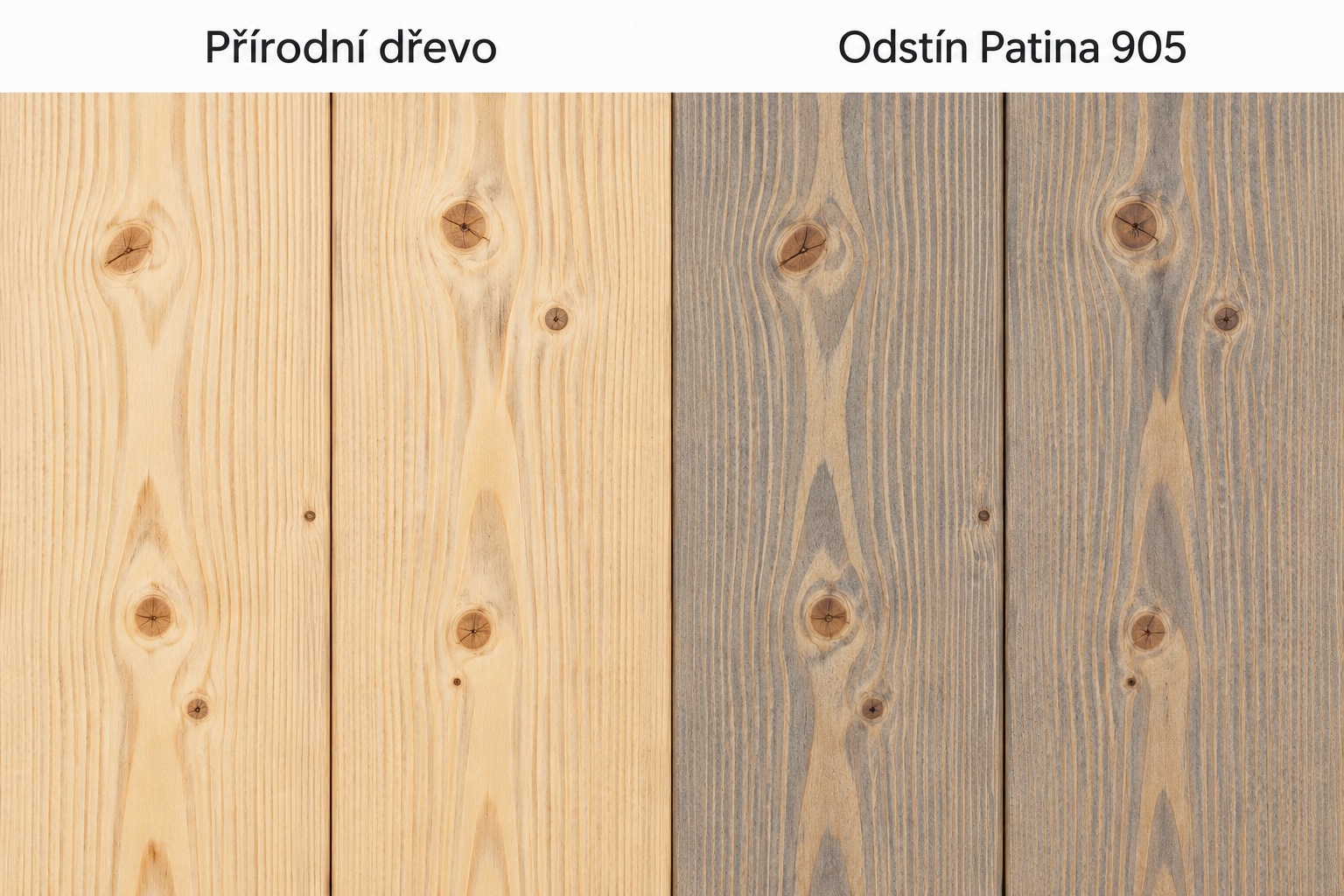 Srovnání přírodního dřeva a odstínu Osmo 905 Patina