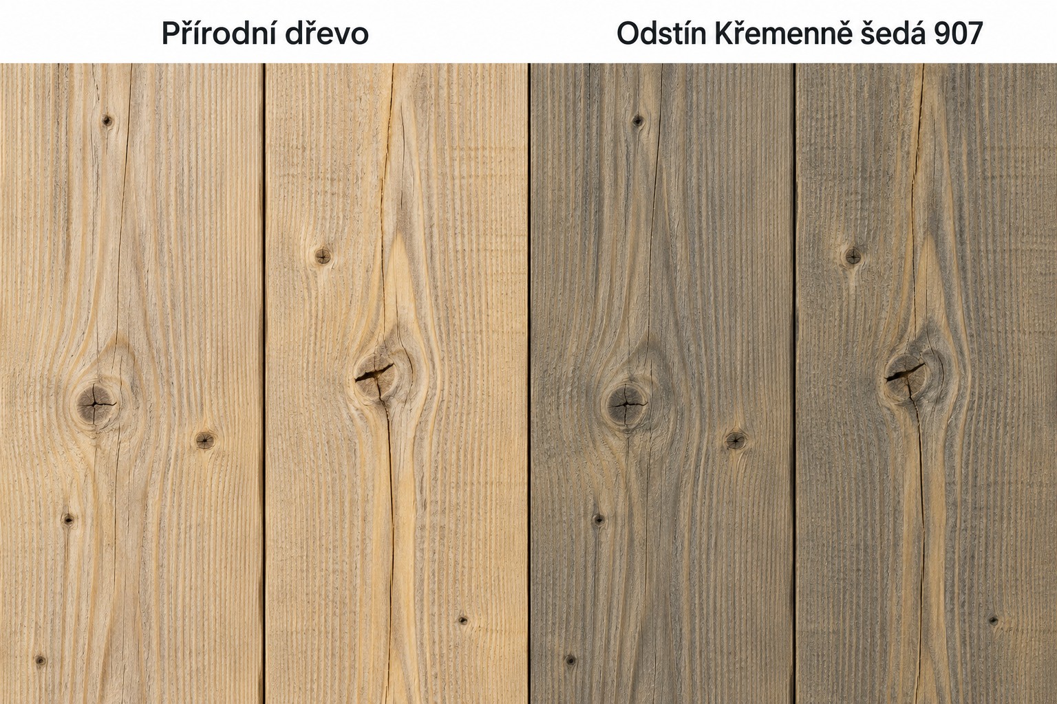 Srovnání přírodního dřeva a odstínu Osmo 907 Křemenně šedá